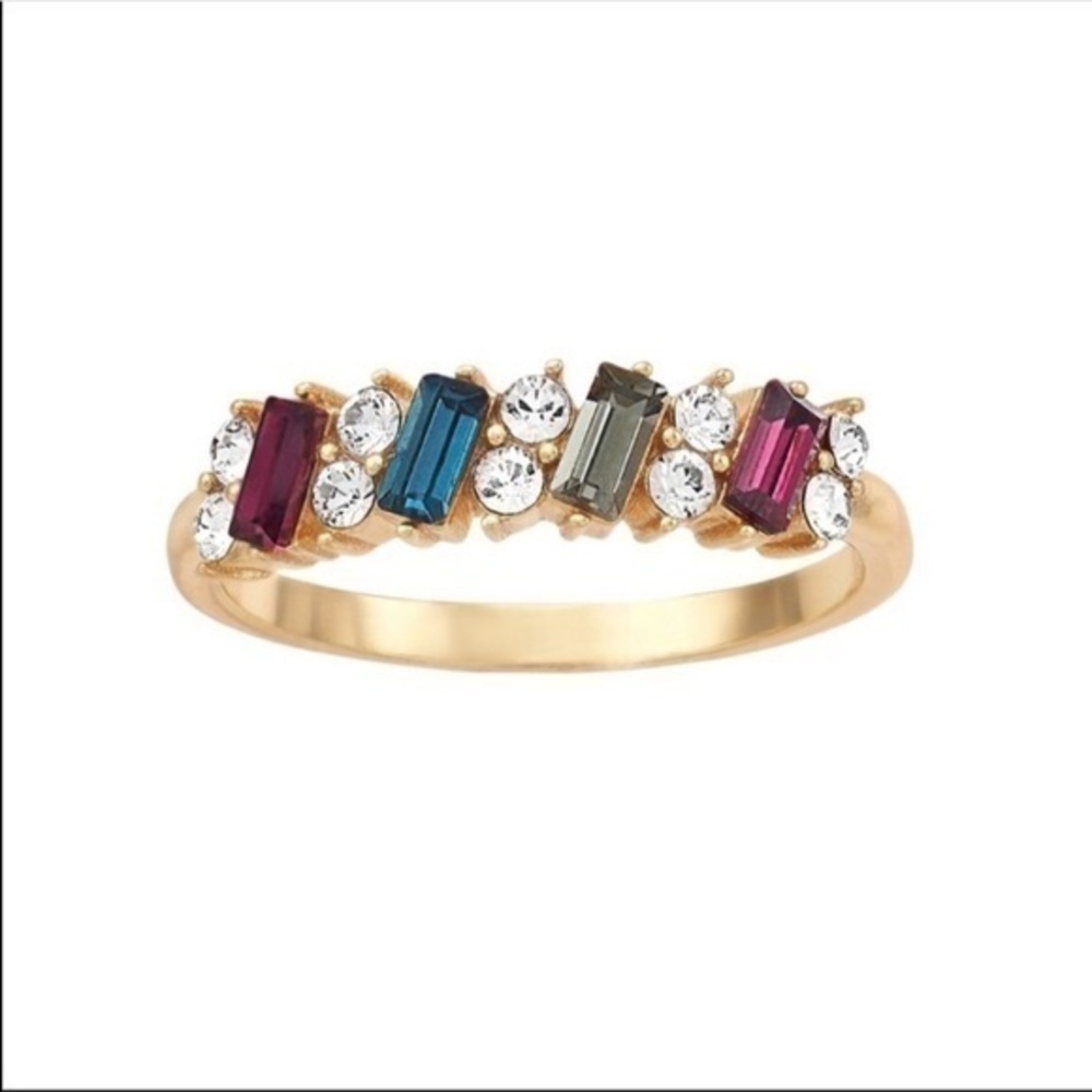 Beautiful Multi-color Stone Gold-Tone Ring with Swarovski Crystals